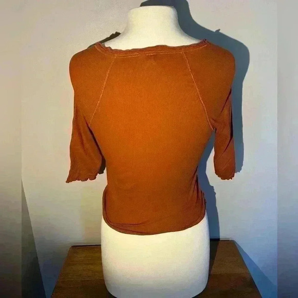 Free People orange quarter sleeved top - Picture 7 of 9